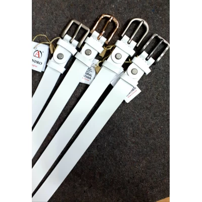 Ремень женский белая кожа, 2 см