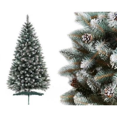 Новогодняя искусственная Елка "Лидия" ПВХ, зеленая белые кончики с шишками 2 м (Украина)