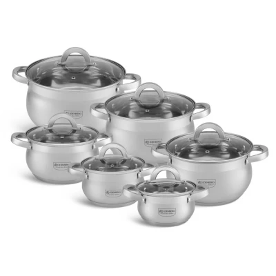 НАБОР ПОСУДЫ ИЗ 12 ПРЕДМЕТОВ (КАСТРЮЛИ) EDENBERG ИЗ НЕРЖАВЕЮЩЕЙ СТАЛИ EB-4065