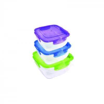 НАБОР ГЕРМЕТИЧНЫХ КВАДРАТНЫХ КОНТЕЙНЕРОВ С ЦВЕТНОЙ КРЫШКОЙ (3 ШТ: V 500, 900, 1500 МЛ)