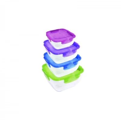 НАБОР КВАДРАТНЫХ ГЕРМЕТИЧНЫХ КОНТЕЙНЕРОВ С ЦВЕТНОЙ КРЫШКОЙ (4 ШТ.: V 275, 500, 900, 1500 МЛ)