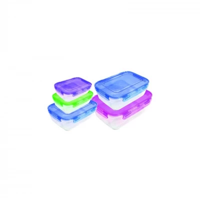 Набор прямоугольных герметичных контейнеров с цветной крышкой (5 шт: V 400, 800, 1400, 2300, 4000 мл)