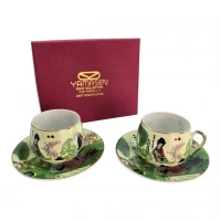 Сервиз фарфор (2SCS77) 2 чашки +2 блюдца Девушка (110 мл)(h-5,2см, d-5,3см, блюдце d-11см)