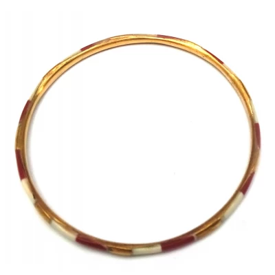 Браслет медный с бело-красными костяными вставками  (d-7 см, ширина 4 мм)