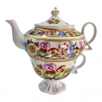 Сервиз фарфор (3TA1293) 1 чайник + 1 чашка Фиалки (200/400 мл чашка/чайник)