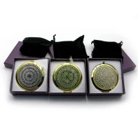 Зеркальце косметическое Стразы золото (d-7см)(в коробке + чехольчик)