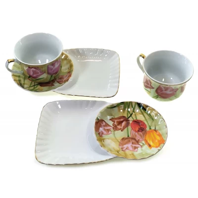 Сервиз фарфор (2C3050) 2 чашки + 2 блюдца  "Тюльпаны" (12 шт. в ящ.) код 19214