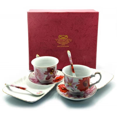 Сервиз фарфор (2C1229) 2 чашки + 2 блюдца "Цветы" (12 шт. в ящ.) код 19215