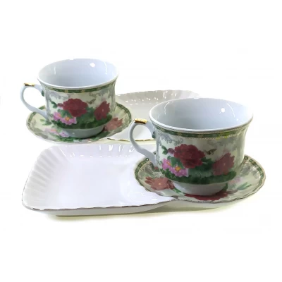 Сервиз фарфор (2C1070) 2 чашки + 2 блюдца  "Пионы" (12 шт. в ящ.) код 19223
