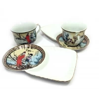 Сервиз фарфор (170 мл)(2C102) 2 чашки + 2 блюдца  Сакура (h-6,5 см,d-8,5см,блюдце 21х12 см)