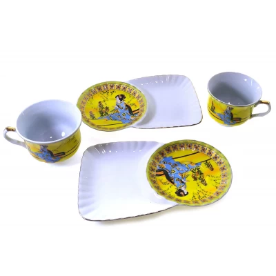 Сервиз фарфор (2C141-4) 2 чашки + 2 блюдца "Китаянка на желтом фоне" (12 шт. в ящ.) код 19250