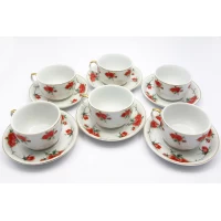 Сервиз фарфор (6H-GCA1423) 6 чашек + 6 блюдец Розы (150 мл)(h-5,5 см,d-8,5 см, блюдце d-13,5 см)