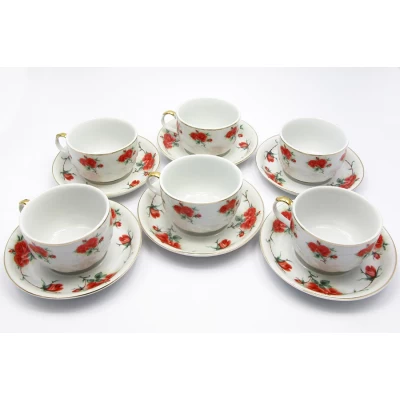 Сервиз фарфор (6H-GCA1423) 6 чашек + 6 блюдец "Розы на белом фоне" (8 шт. в ящ) код 19257
