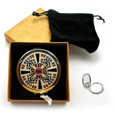 Зеркальце косметическое Орнамент с камнями 18584 R (в коробке + чехольчик)