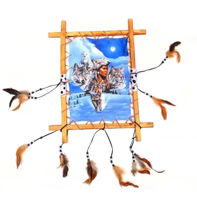 Тотем Индеец с волками и рысью (50х40 см)