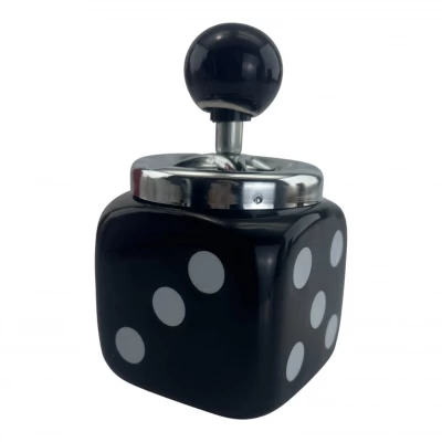 УЦЕНКА  Пепельница с крышкой керамическая Игральная кость  черная (13х10х10 см)