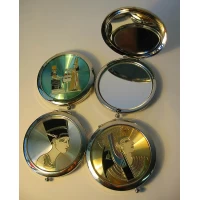 Зеркальце косметическое Египет хром (d-7 см)(в коробке + чехольчик)