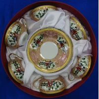 Сервиз круглый фарфор (70мл.)(6CCS108-8) Розовый (h-4см, d-7,3см,d блюдца 11 см)