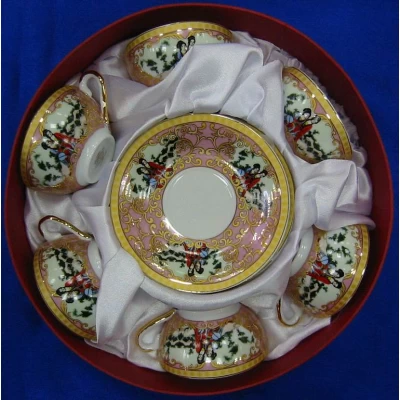 Сервиз круглый фарфор (70мл.)(6CCS108-8) Розовый (h-4см, d-7,3см,d блюдца 11 см)