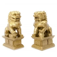 Китайские львы пара каменная крошка бронза (10,5х6х4 см)