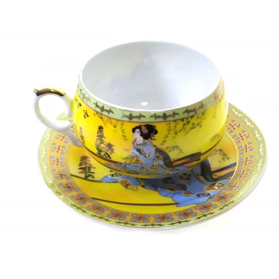 Чашка+ложка фарфор (ACS141-4) "Жёлтый" (36шт.в ящ.) код 21268