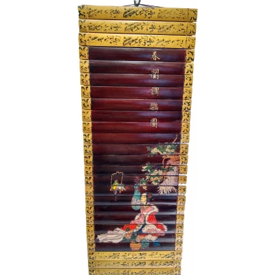 Панно бамбуковое Девушка с попугаем (24х65 см)