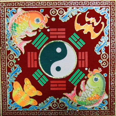 Коврик для счета денег Рыбы (17х17 см) Коврик для счета денег с иероглифом богатсва (10,5х10,5 см)(2шт\уп) код 22412