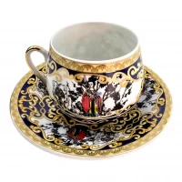 Сервиз фарфор (SCS109-5) 1 чашка+1 блюдце Темно-синий (110 мл)(h-5,2см, d-5,3см, блюдце d-11см)