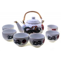 Сервиз фарфор (TSR6017-5) 1 чайник+6 чашек Дракон (200/800 мл, чашка/чайник)
