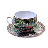 Чашка+блюдце фарфор (210 мл)(ACS127) Китаянка зеленый (h-6см, d-чашки - 8см, d-блюдца - 14см)