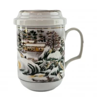 Чашка заварочная с ситом (330мл.)(BFC97) Зимний пейзаж (h-13cм, d-7,5см)