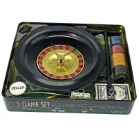 Покерный набор + рулетка (5 в 1)(33х29х7 см)(вес фишки 4 гр. d-39 мм)