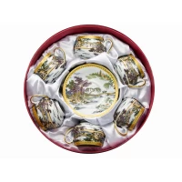 Сервиз круглый фарфор (110 мл)(6SCS95) 6 чашек+ 6 блюдец Пейзаж (h-5,5см, d-5см,d блюдца 11 см)