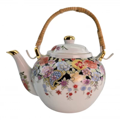 Чайник фарфор с бамбуковой ручкой (900 мл.)(TPR1018-2) Цветы Чайник фарфор с бамбуковой ручкой (900 мл.)(TPR1018-2) Цветы