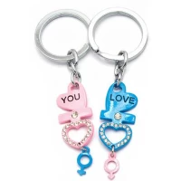 Брелоки для влюбленных (Q) Сердечки розовый-голубой