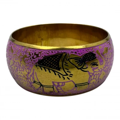 Браслет бронзовый с эмалью и гравировкой Слоны розовый (d-7,8 ; 6,5. h-3 см)