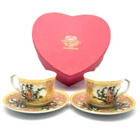 Сервиз фарфор (2HE111-8) 2 чашки +2 блюдца Девушка (160мл)(h-6см,d-8см,d блюдца 14 см)