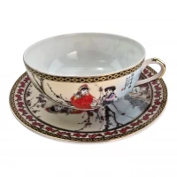 Чашка+блюдце фарфор (210 мл)(SBS102) Девушки с сакурой (h-4,5см., d-9,5см.)