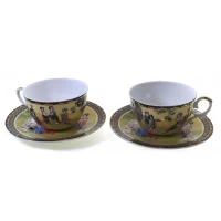 Сервиз фарфор (2JBS70) 2 чашки +2 блюдца Девушки (210 мл)(h-6см,d-10см,d блюдца-15 см)