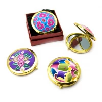 Зеркальце косметическое с рисунком золото (d-7 см)(в коробке + чехольчик)