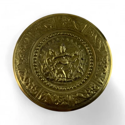 Тарелка настенная бронзовая Танцующий Шива (d-18,5 см) Тарелка настенная бронзовая "Танцующий Шива" (d-18,5 см)(Wall Plate Natraj 8") код 24722