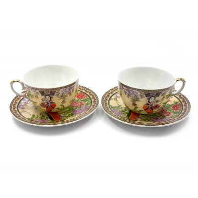 Сервиз фарфор (2JBS126) 2 чашки +2 блюдца "Гейша" (16 шт. в ящ.) код 24771