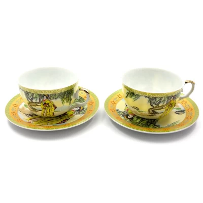 Сервиз фарфор (2JBS136-4) 2 чашки +2 блюдца "Желтый" (16 шт. в ящ.) код 24773