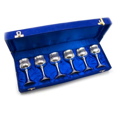 Рюмки бронзовые посеребренные (н-р 6 шт/50мл.)(44,5х15х7 см)(h-9.5) Бокалы бронзовые посеребренные (н-р 6 шт)(44,5х15х7 см)(h-9.5) код 24961