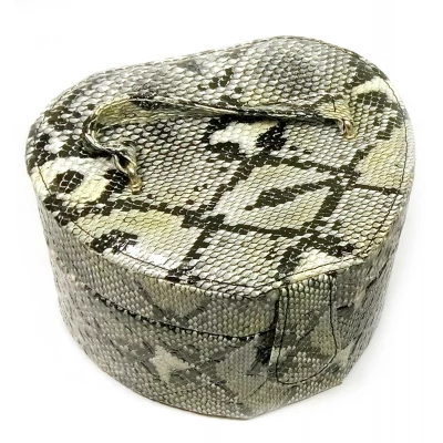 Шкатулка  для украшений змеиная кожа Сердцечерно-серая (13х15х10 см)