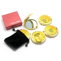 Зеркальце косметическое  Золото  (d-7 см)(в коробке + чехольчик)