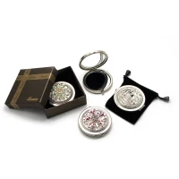 Зеркальце косметическое  Стразы хром  (d-7 см)(в коробке + чехольчик)