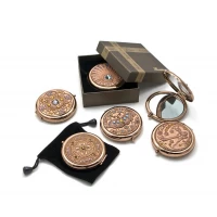 Зеркальце косметическое  Узор с камнями  медь(d-7 см)(в коробке + чехольчик)