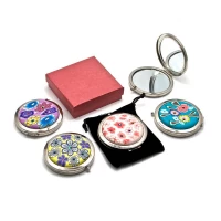 Зеркальце косметическое Цветы  золото (d-7 см)(в коробке + чехольчик)