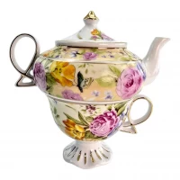 Сервиз фарфор (3TA1073-4) 1 чайник + 1 чашка Цветы на желтом фоне (200/400 мл чашка/чайник)